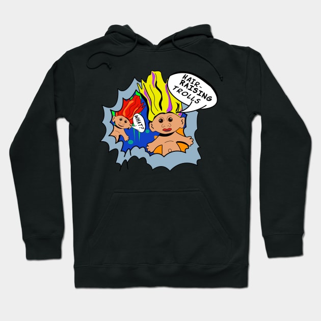 Hair-Raising Trolls Pop Art – Retro Nostalgia with Iconic Speech Bubbles Hoodie by Fun Funky Designs